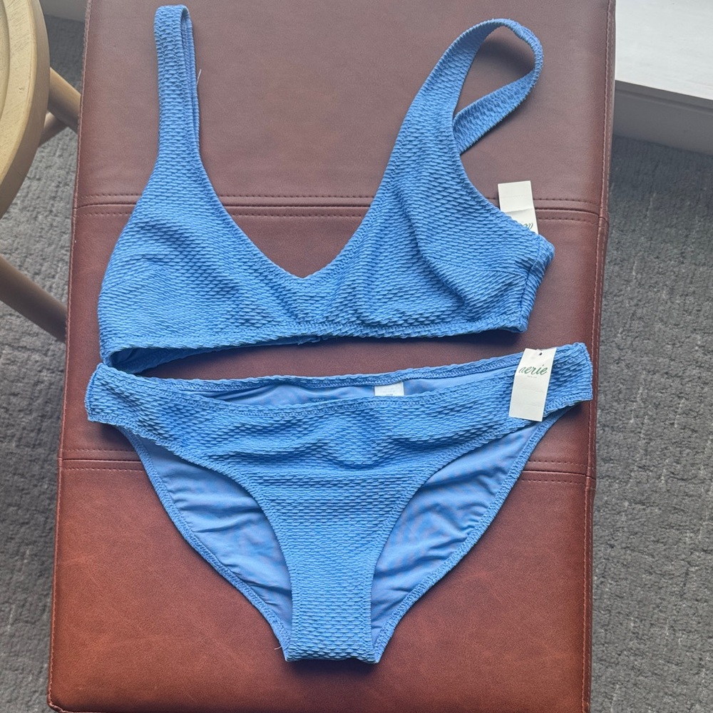 NWT Aerie crinkle blue bikini set - medium blue